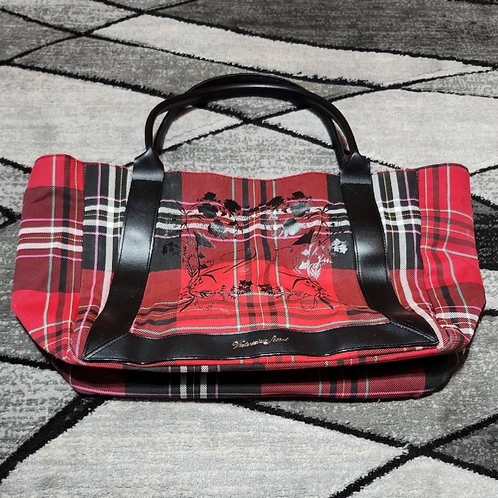 VICTORIA SECRET 2020 PLAID FLORAL DESIGN FAUX-LEATHER EVERYDAY TOTE